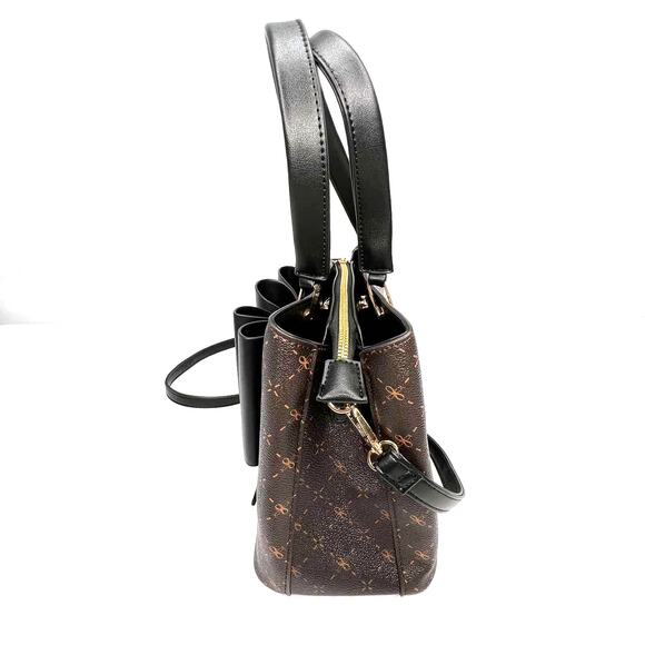 Crossi Black & Brown Bow Bag Textured Faux Leather Purse Designer Satchel Bag - Picture 4 of 12